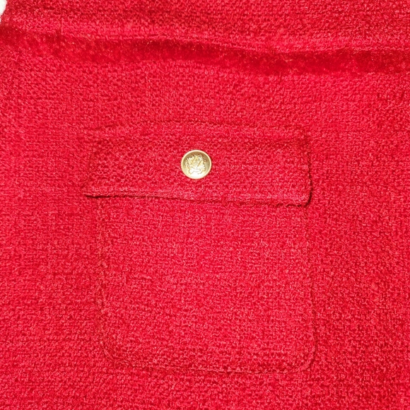 JCrew Red Tweed Mini Skirt Size 14 Pockets Gold Buttons Bv900 Old Money Twee Nwt - Picture 2 of 9
